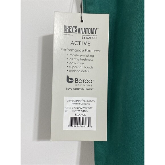 Grey's Anatomy Barco Active Scrub Pants Bottoms 3 Pocket Womens 3X Green NEW - Picture 9 of 10